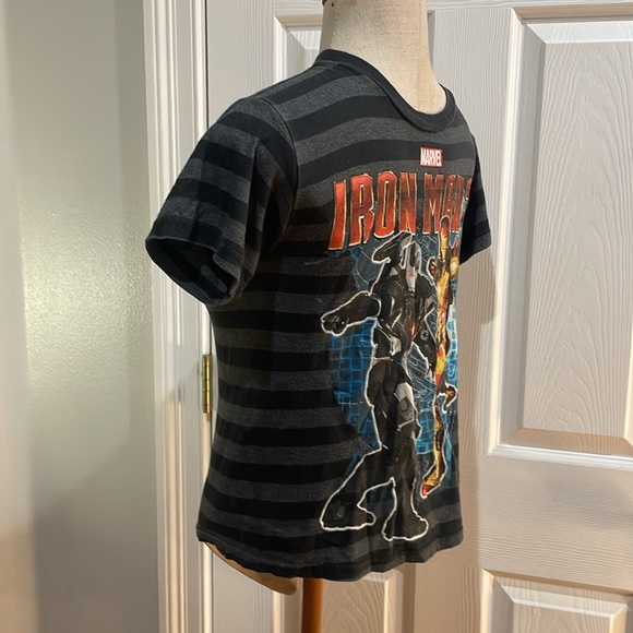 Marvel Iron Man 3 duo war machine T-shirt striped black cotton boys size L 10 12 - Picture 2 of 5